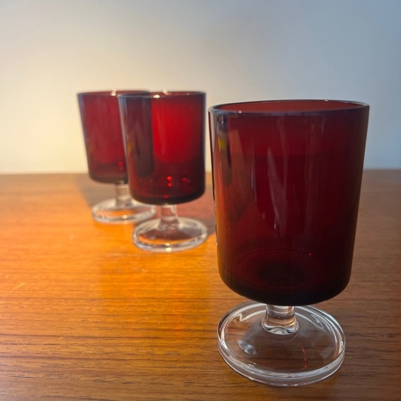 3 Luminarc Verrerie D'Arques Liquor Short Dessert Glasses Ruby Red Excellent - Picture 7 of 7